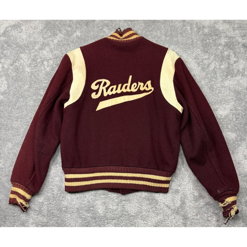 Vintage Varsity Letterman Jacket Mens‎ M Burgundy Wool Leather Distressed 50s